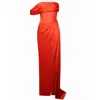 Miss Circle New York Women's Yellow / Orange Rebeca Poinciana Satin High Slit Corset Gown