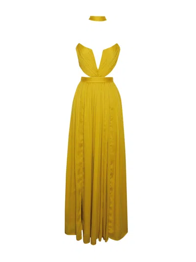 Miss Circle New York Women's Yellow / Orange Xella Yellow Pleated Chiffon Maxi Dress