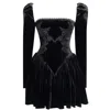 Miss Circle New York Women's Yolanda Black Velvet Long Sleeve Mini Dress With Lace Trim In Black