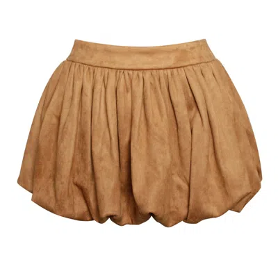 Miss Circle New York Women's Yuna Brown Suede Bubble Hem Skirt