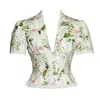 Miss Circle New York Women's Zanella Green Floral Print Lace Trim Linen Top In Green