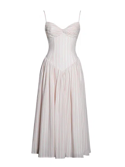 Miss Circle New York Women's Zania Pink Stripe Ruched Breast Cotton Jacquard Midi Dress