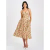 Miss Circle Niya Floral Print Linen Halter Corset Maxi Dress In Brown