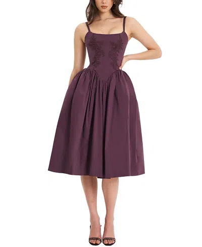 Miss Circle Oakleigh Cotton Lace-up Back Midi Dress In Purple