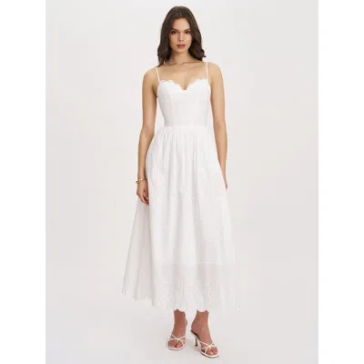 Miss Circle Oberon Cotton Eyelet Lace-up Back Maxi Dress In White