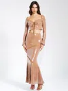 Miss Circle Odalis Nude Sequin Maxi Skirt With Lace Trim In Brown