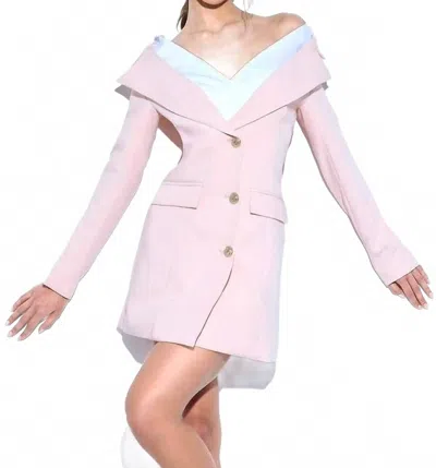 Miss Circle Off Shoulder Crepe Blazer Dress In Blush In Pink