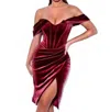 Miss Circle Off The Shoulder Midi Draped Velvet Corset Dress In Burgundy In Red