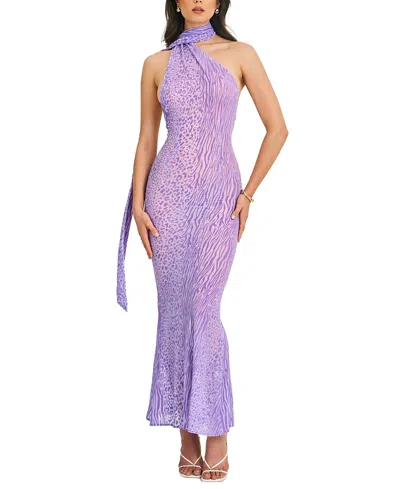 Miss Circle Olena Burnout Velvet Animal Print Maxi Dress In Purple