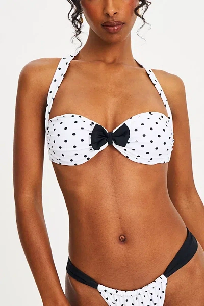 Miss Circle Olivea Polka Dot Bowtie Halter Bikini Top In White At Urban Outfitters