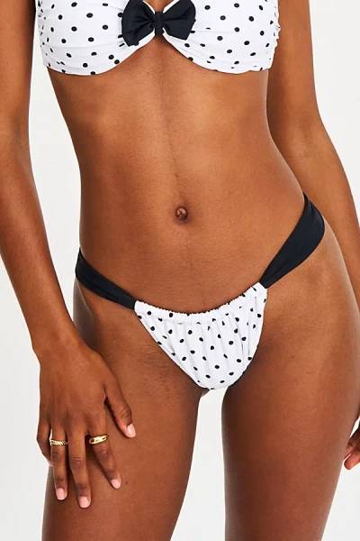 Miss Circle Oliveah Polka Dot Ruched Lacing Bikini Bottom In White At Urban Outfitters