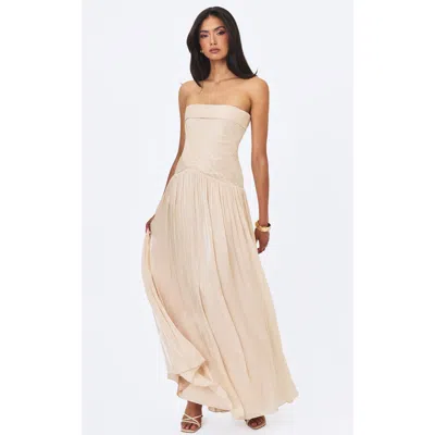 Miss Circle Olivine Crystal Organza Strapless Maxi Dress In Neutral