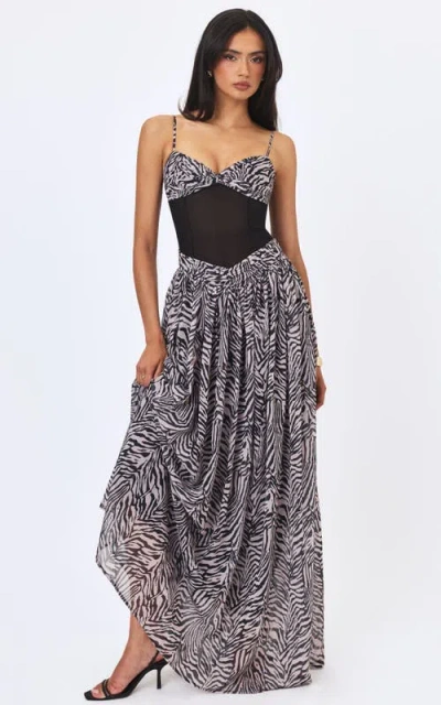 Miss Circle Onora Zebra Print Chiffon Dipped Waist Maxi Dress In Yellow