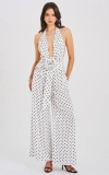 Miss Circle Oriana Halter Backless Polka Dot Jumpsuit In White