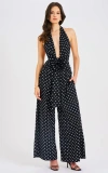 Miss Circle Orianaa Polka Dots Halter Jumpsuit In Black