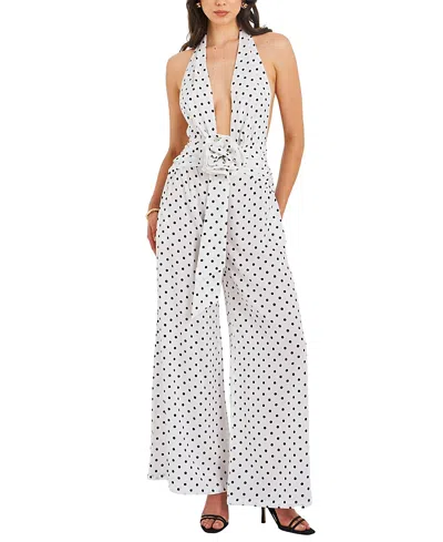 Miss Circle Oriana Halter Backless Polka Dot Jumpsuit In White
