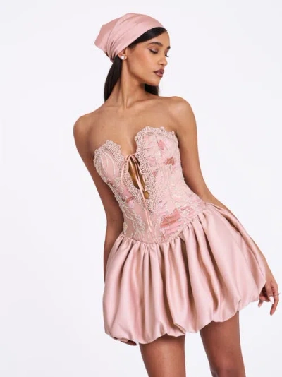 Miss Circle Palesa Ballet Style Embroidered Bubble Hem Mini Dress In Pink