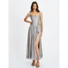 Miss Circle Palmer Glitter Drop Waist Maxi Dress In Brown