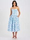Miss Circle Paloma Linen Corset Draping Top Midi Dress In Blue
