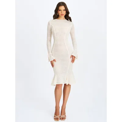 Miss Circle Pamina Crochet Long Sleeve Midi Flare Mermaid Dress In White