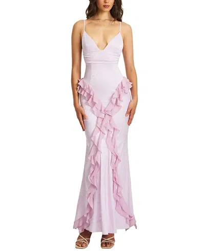 Miss Circle Women Paolina Taro Pink Jacquard Ruffle Mermaid Maxi Dress
