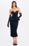 Miss Circle Pascha Lace Appliqué Strapless Peplum Maxi Dress In Blue