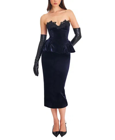 Miss Circle Pascha Lace Applique Strapless Peplum Maxi Dress In Blue