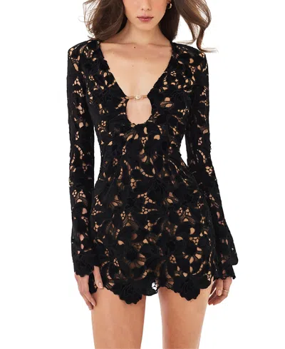 Miss Circle Penelope Velvet Lace Keyhole Mini Dress In Black
