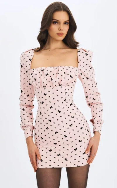 Miss Circle Perla Ruched Bust Velvet-embossed Bow Mini Dress In Multi