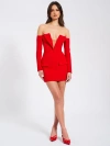 Miss Circle Women Polina Red Off Shoulder Long Sleeve Blazer Dress In Red