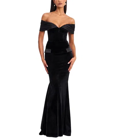 Miss Circle Women Qamra Black Velvet Off Shoulder Mermaid Maxi Dress