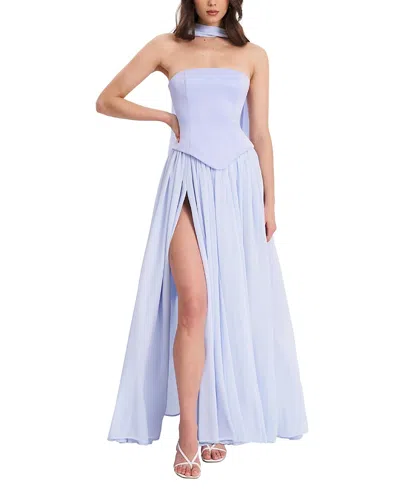 Miss Circle Qianna Peplum Top Chiffon Gown With Scarf In Blue