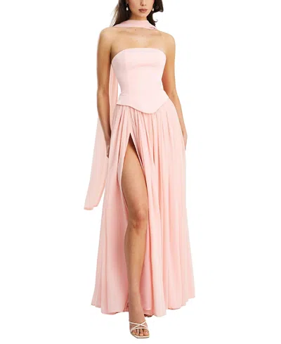 Miss Circle Qianna Peplum Top Chiffon Gown With Scarf In Pink
