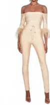 Miss Circle Quella Beige Off Shoulder Jumpsuit In Yellow