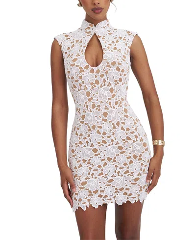 Miss Circle Quinley Cotton Lace Teardrop Neckline Mini Dress In White