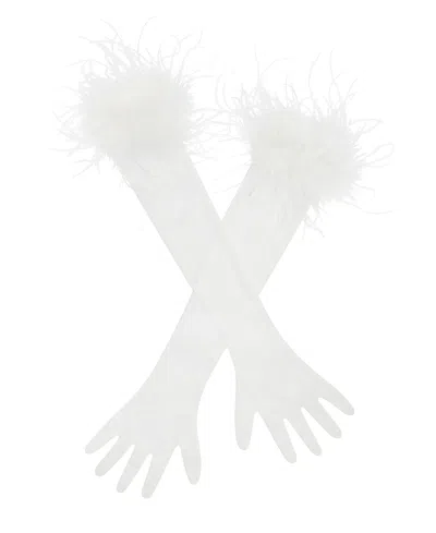 Miss Circle Quinn Feather Trimmed Opera-length Gloves In White
