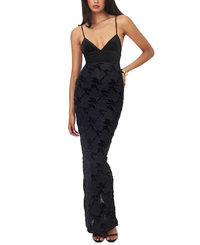 Miss Circle Quinsley Velvet Crystal Lace Maxi Dress In Black
