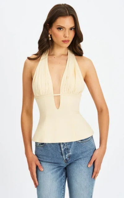 Miss Circle Quinzella Smock Back Halter Neck Linen Top In Nude