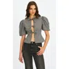 Miss Circle Qusayla Bow Tie Front Gingham Puff Sleeve Top In Animal Print