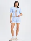 Miss Circle Qutayla Baby Blue Gingham Lace Trim Shorts In Blue