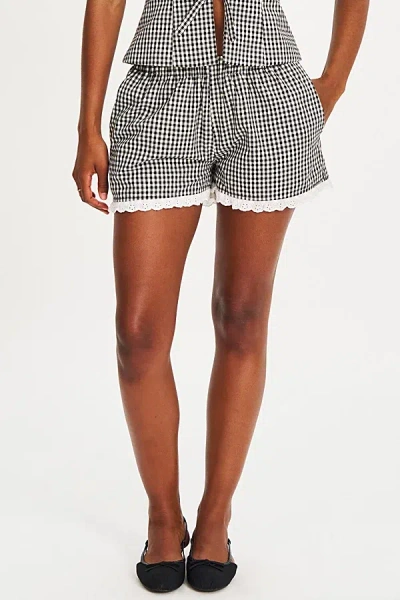 Miss Circle Qutayla Gingham Lace Trim Shorts In Black, Women's At Urban Outfitters
