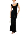 Miss Circle Rachael Velvet Faux Pearl Embellished Gown In Black