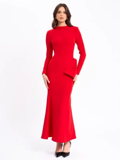 Miss Circle Women Radha Red Backless Longsleeve Maxi Dress With Bow
