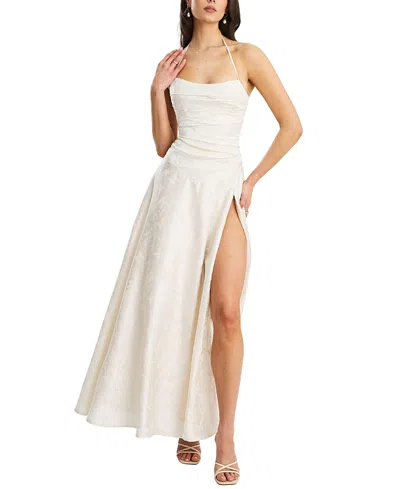 Miss Circle Raegan Jacquard Ruched Maxi Dress In White