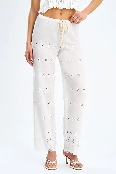Miss Circle Raina Cotton Eyelet Straight Pants In White, Women's At Urban Outfitters