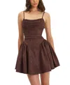 Miss Circle Raisa Suede Ruched Mini Dress In Brown