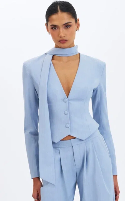 Miss Circle Renley Pinstripe Peplum Blazer In Blue