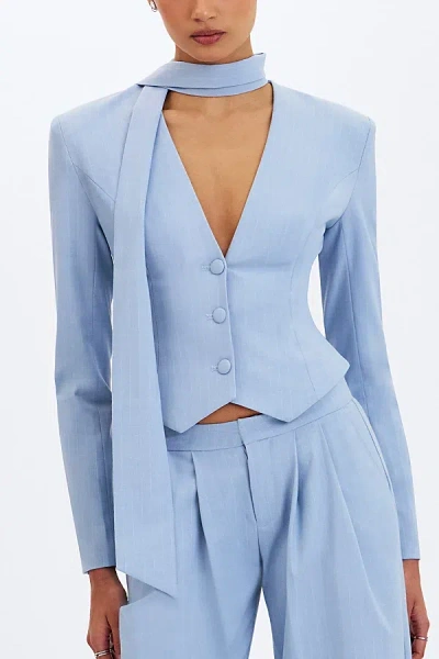 Miss Circle Renley Pinstripe Peplum Blazer In Blue