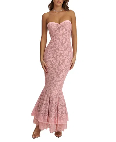 Miss Circle Rosalyn Lace Sweetheart Maxi Mermaid Dress In Pink