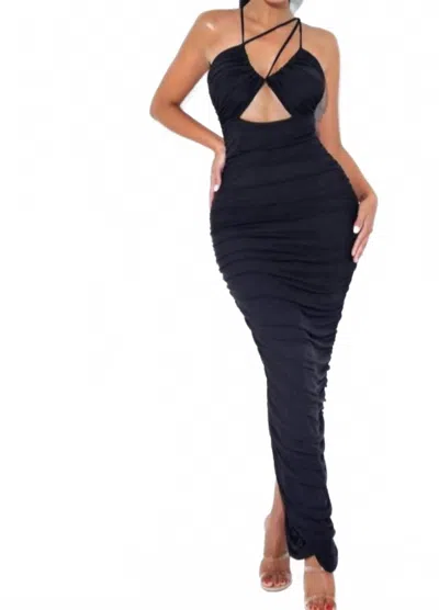 Miss Circle Rouched Cut Out Dress In Black In Blue